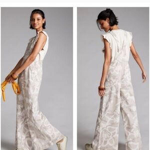 Beige Patterned Overalls